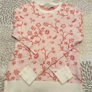 Loft size L pink floral embroidered sweater.